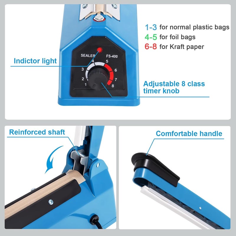 Piwerod 16 Inch Impulse Heat Sealer Machine for Plastic Bags PE PP Bags and Kraft Paper Bag, Cookie Bag Sealer, Manual Poly Bag Hot Seal Sealing Machine with Extra Replace Element Grip - Image 3